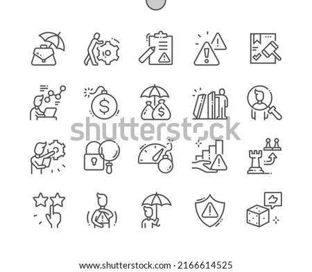 Risk management. Legal document. Risk level. Project manager. Pixel Perfect Vector Thin Line Icons. Simple Minimal Pictogram