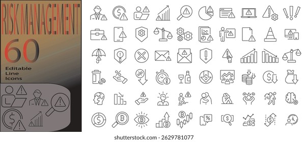  risk management line editable icon set. Editable stroke. Vector illustration