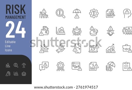 
Risk Management Line Editable Icons set. Vector illustration in a modern thin line style of business related icons: analytics, monitoring, research, and more. Isolated on transparent background.
