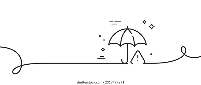 Risk management line icon. Continuous one line with curl. Important warning sign. Insurance warn symbol. Risk management single outline ribbon. Loop curve pattern. Vector