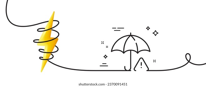 Risk management line icon. Continuous one line with curl. Important warning sign. Insurance warn symbol. Risk management single outline ribbon. Loop curve with energy. Vector