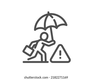 Risk Management Line Icon. Insurance Umbrella Sign. Danger Warning Symbol. Quality Design Element. Linear Style Risk Management Icon. Editable Stroke. Vector