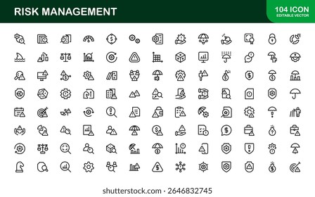 Conjunto de iconos de línea de gestión de riesgos, Colección mínima moderna de símbolos de negocios, finanzas y control de crisis en estilo de Vector limpio y de Profesional