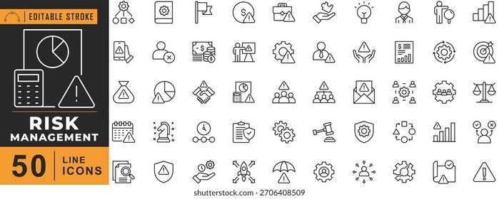 Risk Management line icon set. Editable stroke. Vector illustration.
