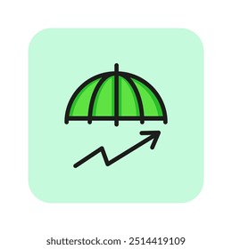 Risk management line icon Umbrella, arrow, protection. Management concept. Vector illustration can be used for office work, job, training