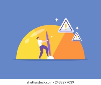 risk management. the manager holds the indicator needle. manage and control risks. prevent the emergence of a high level of risk of danger. alerts and levels. illustration concept design. graphic