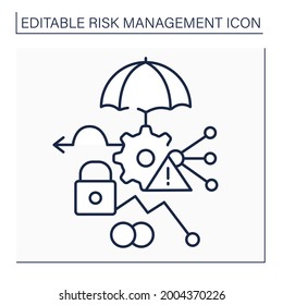 Risk Management Methods Line Icon. Treating Risks. Avoidance, Retention, Sharing, Transferring, And Loss Prevention And Reduction. Business Concept. Isolated Vector Illustration. Editable Stroke