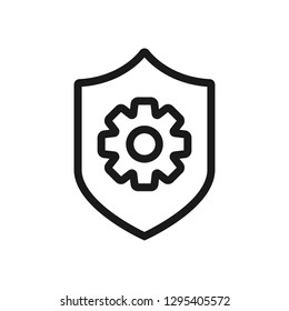 Risk management outline icon. linear style sign for mobile concept and web design. Shield with gear simple line vector icon. Symbol, logo illustration. Pixel perfect vector graphics