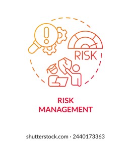 Risk management red gradient concept icon. Safety risks. Insurance due to experiential learning. Round shape line illustration. Abstract idea. Graphic design. Easy to use in presentation