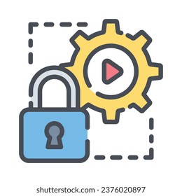 Icono de seguridad de gestión de riesgos, con engranaje y candado, icono de ajuste