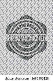 Risk Management shiny silver emblem. Scales pattern. Vector Illustration. Detailed.