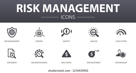 Risk Management Simple Concept Icons Set. Contains Such Icons As Control, Identify, Level Of Risk, Analyze And More, Can Be Used For Web, Logo, UI/UX