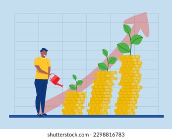 Risk Management Strategy,Businessman investor holding watering can to watering grow  save and increase investment, capital, income growth vector