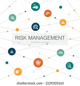 risk management trendy web template with simple icons. Contains such elements as control, identify, Level of Risk
