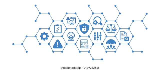 Ilustración vectorial de gestión de riesgos. Concepto con iconos relacionados con el análisis de riesgos o la evaluación de riesgos . identificación en los negocios, en una empresa o en las finanzas.