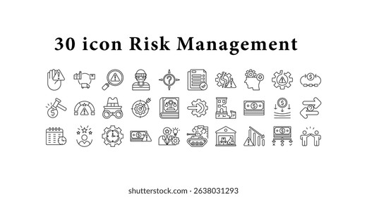 Risk management visualization in 30 line icons, perfect for presentations, infographics, web graphics, and educational materials on risk management.