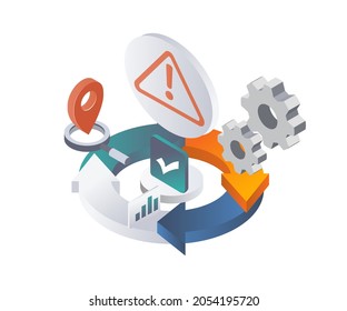 Risk Management and warning in isometric illustration