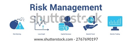 Risk Management web banner icon set vector illustration concept for business with icon of Risk Warning, Loss Graph, Capital Decrease, Bearish Tre.