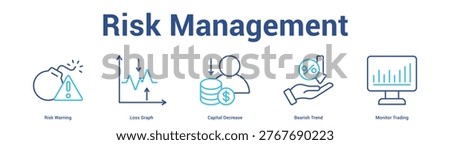 Risk Management web banner icon set vector illustration concept for business with icon of Risk Warning, Loss Graph, Capital Decrease, Bearish Tre.