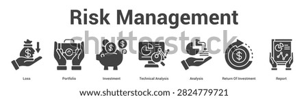 Risk Management web banner icon set vector illustration concept for business with icon of Loss, Portfolio, Investment, Technical Analysis, Analysis, Return.