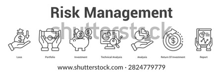 Risk Management web banner icon set vector illustration concept for business with icon of Loss, Portfolio, Investment, Technical Analysis, Analysis, Return.