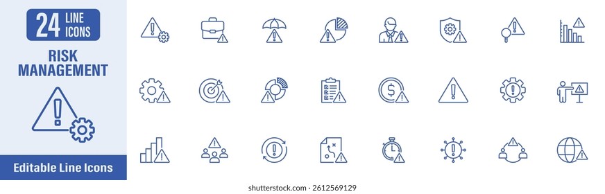 Risk Management web icons in line style. Risk management, risk investment, risk strategy, management, plan, low cost, analyze and more. Vector illustration.