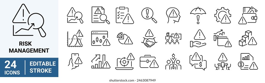 Risk Management web line icon. Risk analysis, risk investment, minimizing losses, plan, low cost, collection. Vector illustration.