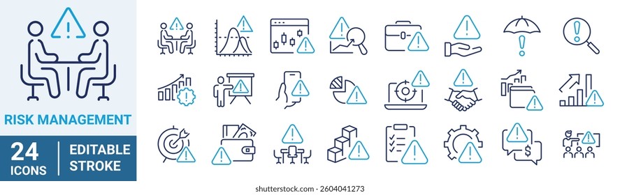 Risk Management web line icon. Risk analysis, risk investment, minimizing losses, plan, low cost, collection. Vector illustration.