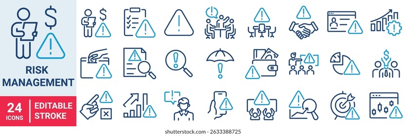 Risk Management web line icon. Risk analysis, risk investment, minimizing losses, plan, low cost, collection. Vector illustration.