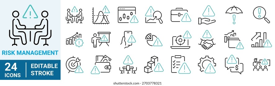 Icono de línea de Web de gestión de riesgos. Análisis de riesgo, inversión de riesgo, minimización de pérdidas, Plan, Bajo costo, colección. Ilustración vectorial.