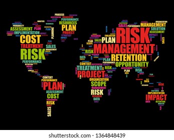 Risk Management word cloud in shape of World Map, business concept background