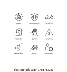 Risk Managment Simple Thin Line Icon Vector Illustration. Control Business,  Level Of Risk, Assesment, Identify, Risk Capital, Investment, Analyse, Risk Manager.