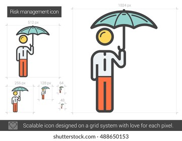 Icono de línea vectorial de gestión de riesgos aislado en fondo blanco. Icono de línea de gestión de riesgos para infografía, sitio web o aplicación. Icono escalable diseñado en un sistema de cuadrícula.