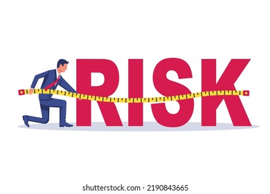 Risk measurement. Weigh the risks. Vector illustration flat design. Isolated on white background. Businessman with a roulette measures a big word. Business metaphor. Danger control.