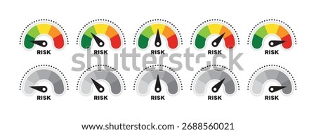 Risk Meter Gauges. High, Medium, and Low Danger Levels. Financial investment risk