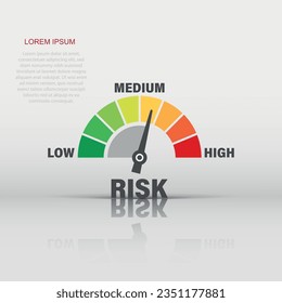 Risk meter icon in flat style. Rating indicator vector illustration on white isolated background. Fuel level sign business concept.