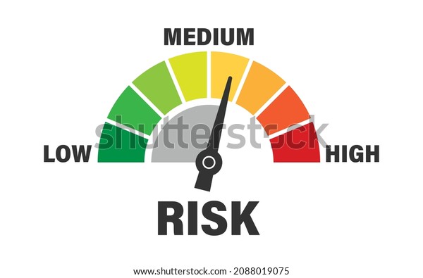 Risk meter icon in flat style. Rating indicator\
vector illustration on white isolated background. Fuel level sign\
business concept.