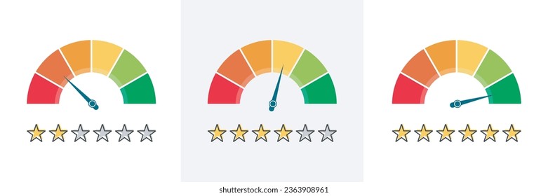 Risk meter icon set.Performance Dashboard colourful indicator sign. Risk concept on speedometer. Scale low, medium or high risk on speedometer icons.Risk level gauge.vector illustration