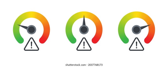 Risk meter. Risk icons. Meter signs concept. High risk concept on speedometer. Vector illustration