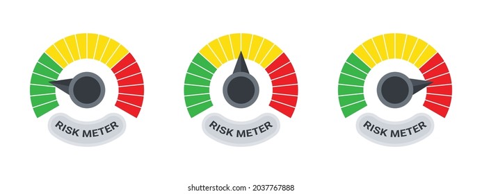 Risk meter. Risk icons. Speed indicator sign. Meter signs concept. Performance concept. Vector illustration