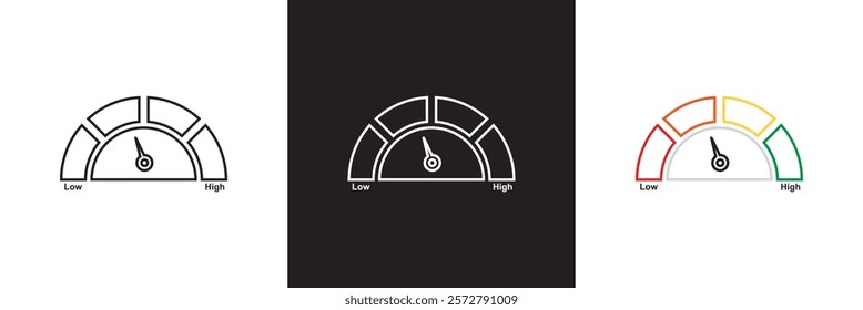 Risk meter from low to high level. isolated on white and black background. vector illustration. EPS 10