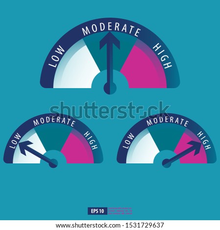 Risk meter low, moderate and high indicator vector. business background vector