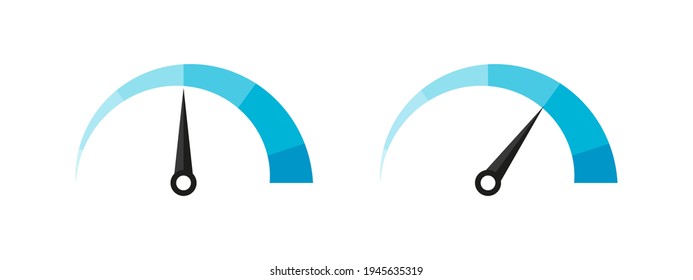 Risk meter. Satisfaction meter. Speedometer scale. Minimum to Maximum. Vector illustration