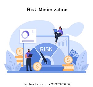 Risikominimierungskonzept. Enthält strategische Finanzanalysen zur Verringerung der Investitionsunsicherheit, die ein stabiles Wachstum fördern. Flache Vektorgrafik