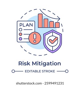 Risk mitigation multi color concept icon. Strategy of accidents handling. Danger management process. Round shape line illustration. Abstract idea. Graphic design. Easy to use in promotional material