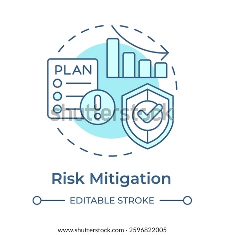 Risk mitigation soft blue concept icon. Strategy of accidents handling. Danger management process. Round shape line illustration. Abstract idea. Graphic design. Easy to use in promotional material