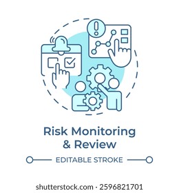 Risk monitoring and review soft blue concept icon. Tracking changes. Danger management process. Round shape line illustration. Abstract idea. Graphic design. Easy to use in promotional material