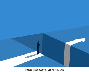 Risk, Obstacle, Challenge, Businessman Standing with Arms in the Gap