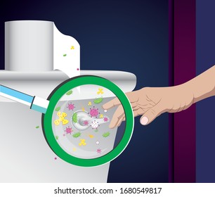 Las enfermedades infecciosas de punto de riesgo difunden el concepto de higiene como retrete con virus germinales y bacterias que se propagan con enfermedades en público. ilustración EPS 10   