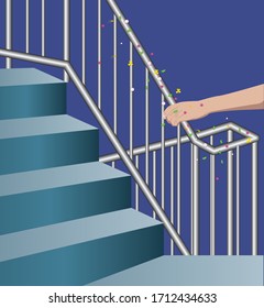Risk point Infectious diseases spread hygiene concept as banister with germ virus and bacteria spreading with illness in public. illustration EPS 10